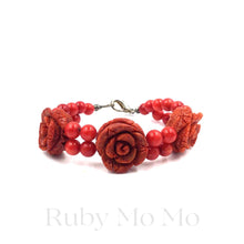 将图片加载到图库查看器，Red Coral rose &amp; bead bracelet from Australia
