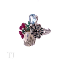 Load image into Gallery viewer, Multi Gemstones Two Flowers Ring in Sterling Silver
