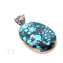 Load image into Gallery viewer, Blue Turquoise Oval Cabochon in sterling silver pendant
