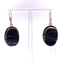 Cargar imagen en el visor de la galería, Black Tourmaline Rough Earrings in sterling silver
