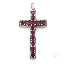 Load image into Gallery viewer, Ruby Cross Pendant in Sterling Silver
