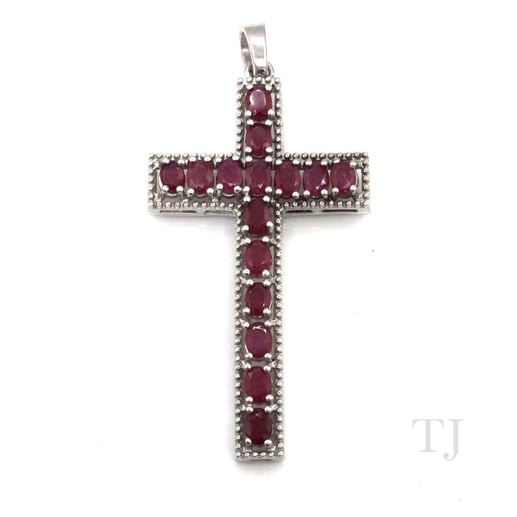 Ruby Cross Pendant in Sterling Silver