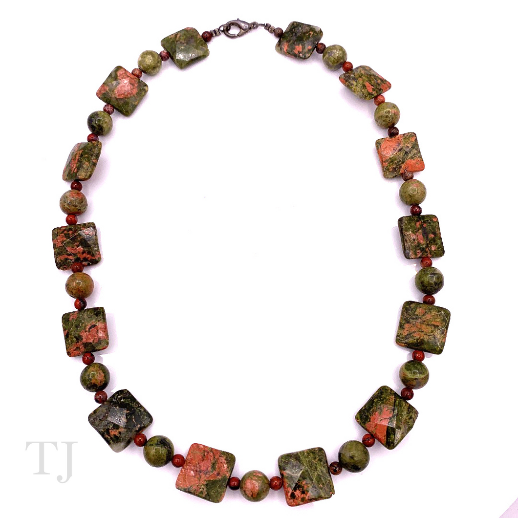 Unakite Flat & Bead Stone Necklace