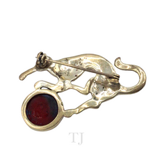 Load image into Gallery viewer, Coral with Sterling Silver Cat Brooch
