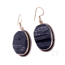 Load image into Gallery viewer, Black Tourmaline Rough Earrings in sterling silver
