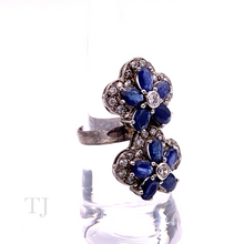 Load image into Gallery viewer, Sapphire Flower with Diamonique Ring in Sterling Silver
