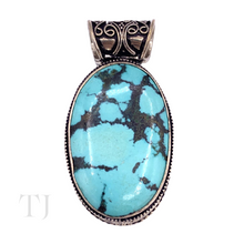 将图片加载到图库查看器，Blue Turquoise Oval Cabochon in sterling silver pendant
