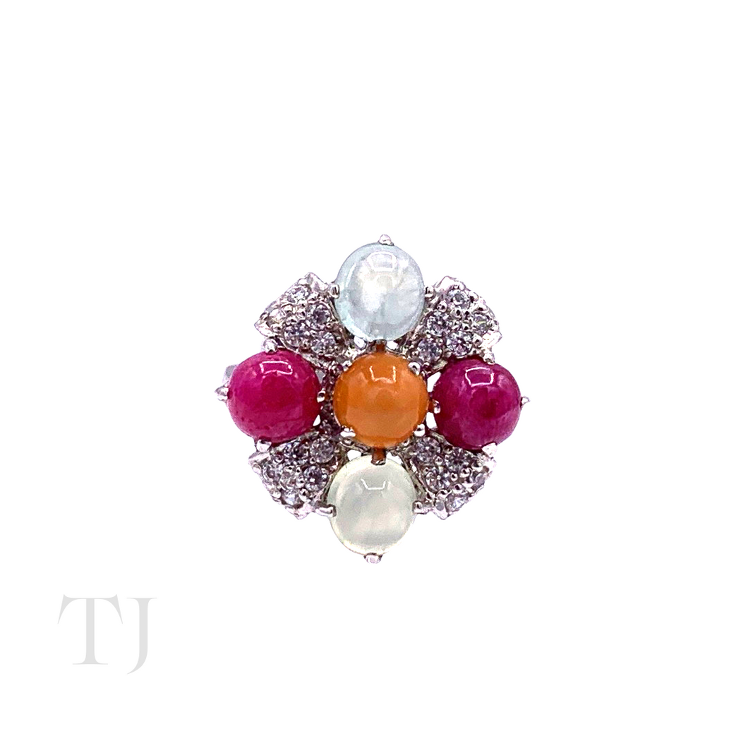 Tourmaline Flower Style Ring in Sterling Silver