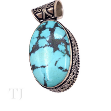 将图片加载到图库查看器，Blue Turquoise Oval Cabochon in sterling silver pendant
