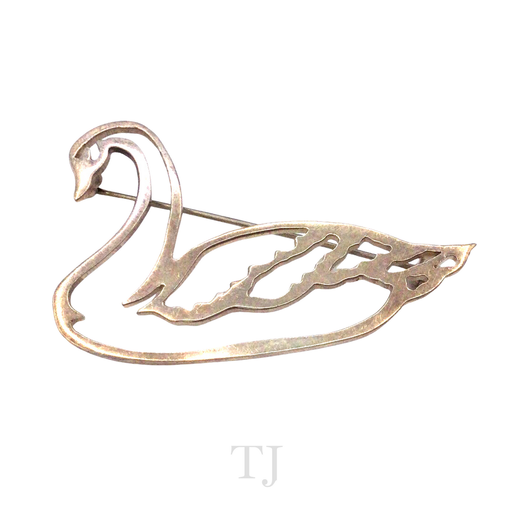 Italian Sterling Silver Swan Brooch