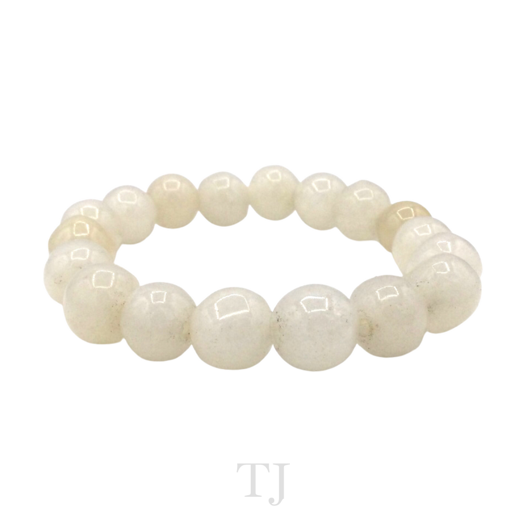 Burmese White Jade Bead Bracelet with elastic string