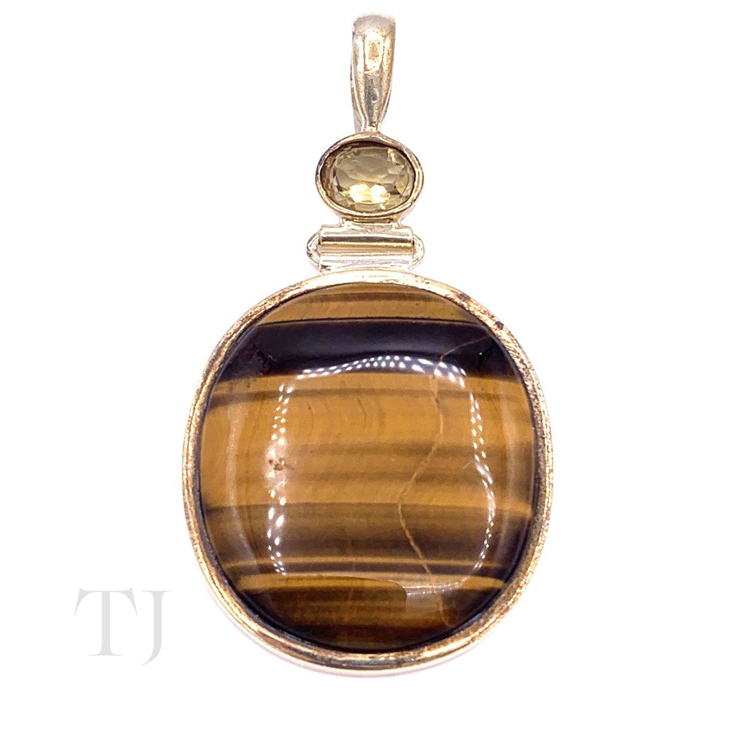 Yellow Tiger's Eye with Citrine Pendant in Sterling Silver