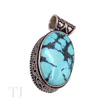 将图片加载到图库查看器，Blue Turquoise Oval Cabochon in sterling silver pendant
