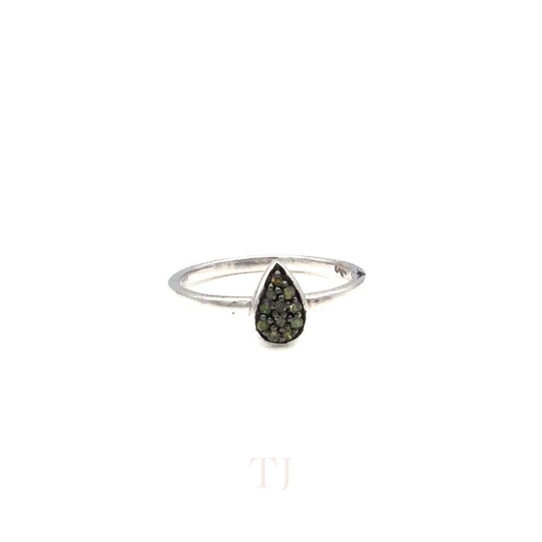 Fancy Diamond Tear Drop Ring in Sterling Silver