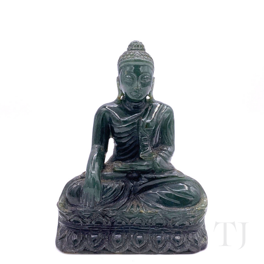 Natural Burmese Dark Green Jade Buddha Statue