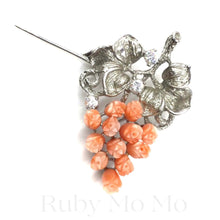 Cargar imagen en el visor de la galería, Italian Coral Rose in Grape Style Brooch Pin in Sterling Silver
