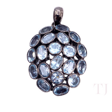 Загрузить изображение в средство просмотра галереи, Aquamarine Faceted stones in sterling silver (rhodium coated) setting pendant
