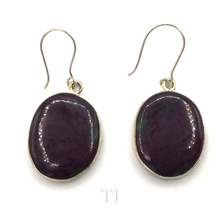 Load image into Gallery viewer, Anyolite Ruby in Zoisite Hanging Oval Earrings in gold coated sterling silver 
