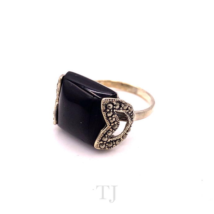 Black Onyx Square Shape Ring in Sterling Silver