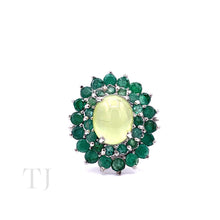 Load image into Gallery viewer, Emerald with Olive Jade Layered Ring in Sterling Silver
