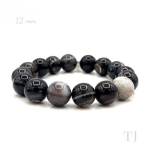 将图片加载到图库查看器，Eye agate bead bracelet with elastic string, 12 mm
