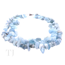 Cargar imagen en el visor de la galería, front view of Aquamarine chip and nugget 2 layered necklace with silver clasp
