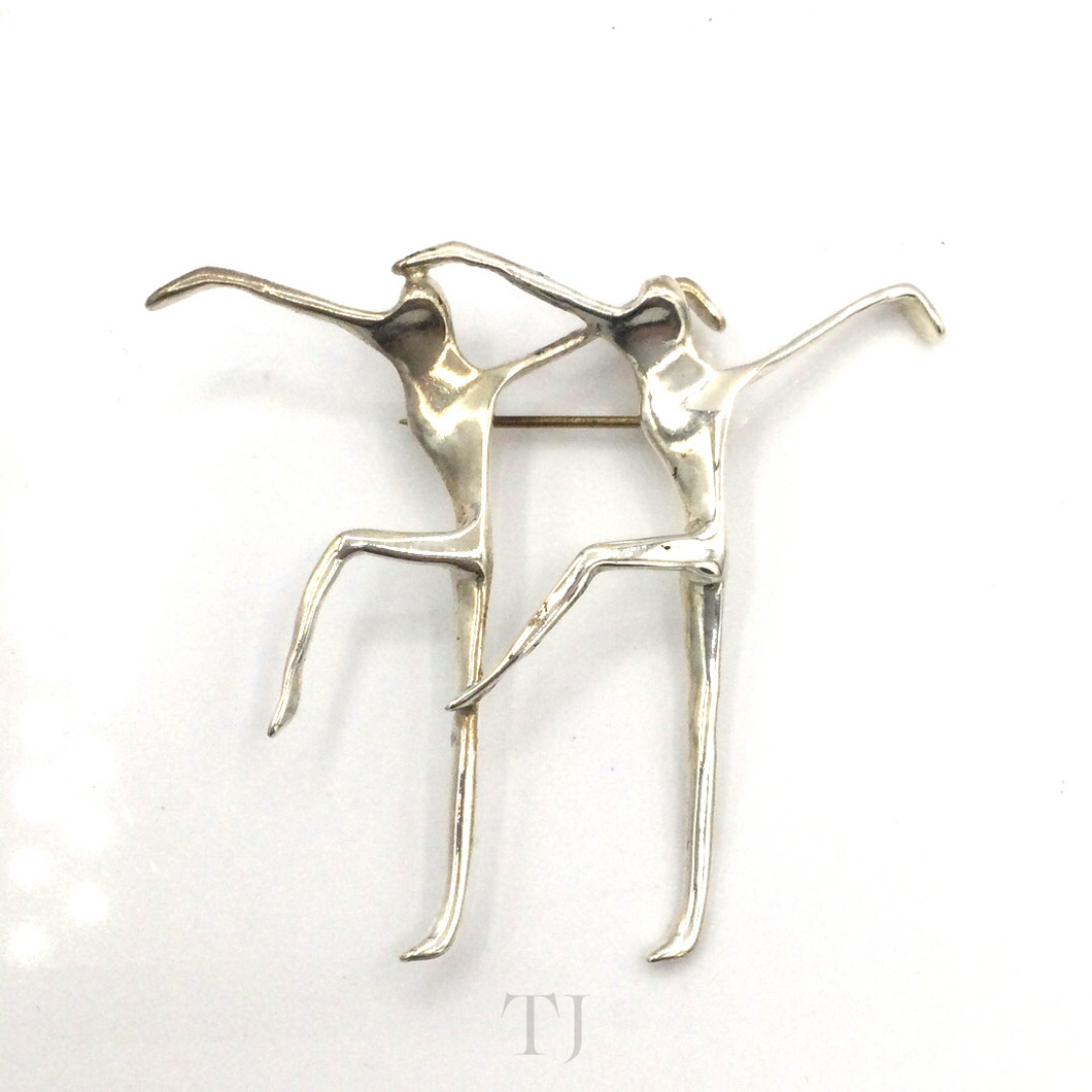 Two People Dancing figure Sterling Silver Brooch