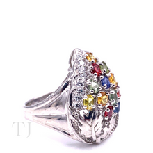 Cargar imagen en el visor de la galería, Multi Gemstones Tear Drop Shape Ring in Sterling Silver
