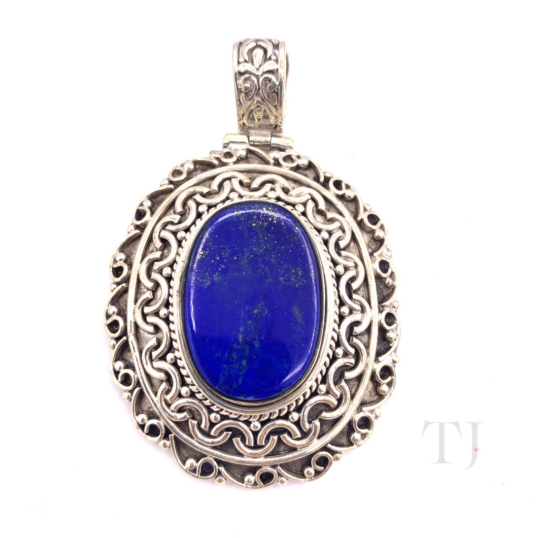 Lapis Lazuli Oval Antique Designed Pendant in Sterling Silver