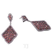 Load image into Gallery viewer, Garnet Rhombus Shape Earrings in Sterling Silver
