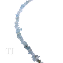 Load image into Gallery viewer, left side view of Aquamarine chip necklace with oval shaped aquamarine pendant
