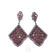 Load image into Gallery viewer, Garnet Rhombus Shape Earrings in Sterling Silver
