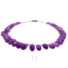 Load image into Gallery viewer, front view of Amethyst tear drop faceted necklace
