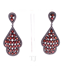 Load image into Gallery viewer, Garnet Leaf Shape Earrings in Sterling Silver
