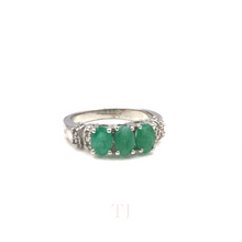 Load image into Gallery viewer, Emerald with Diamonique Ring in Sterling Silver
