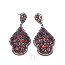 Load image into Gallery viewer, Garnet Leaf Shape Earrings in Sterling Silver
