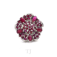 Load image into Gallery viewer, Ruby Five Petal Flowers Ring in Sterling Silver
