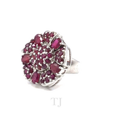 Load image into Gallery viewer, Ruby Five Petal Flowers Ring in Sterling Silver
