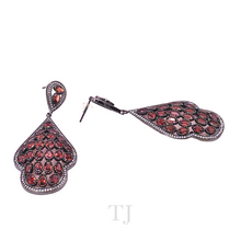 Load image into Gallery viewer, Garnet Leaf Shape Earrings in Sterling Silver
