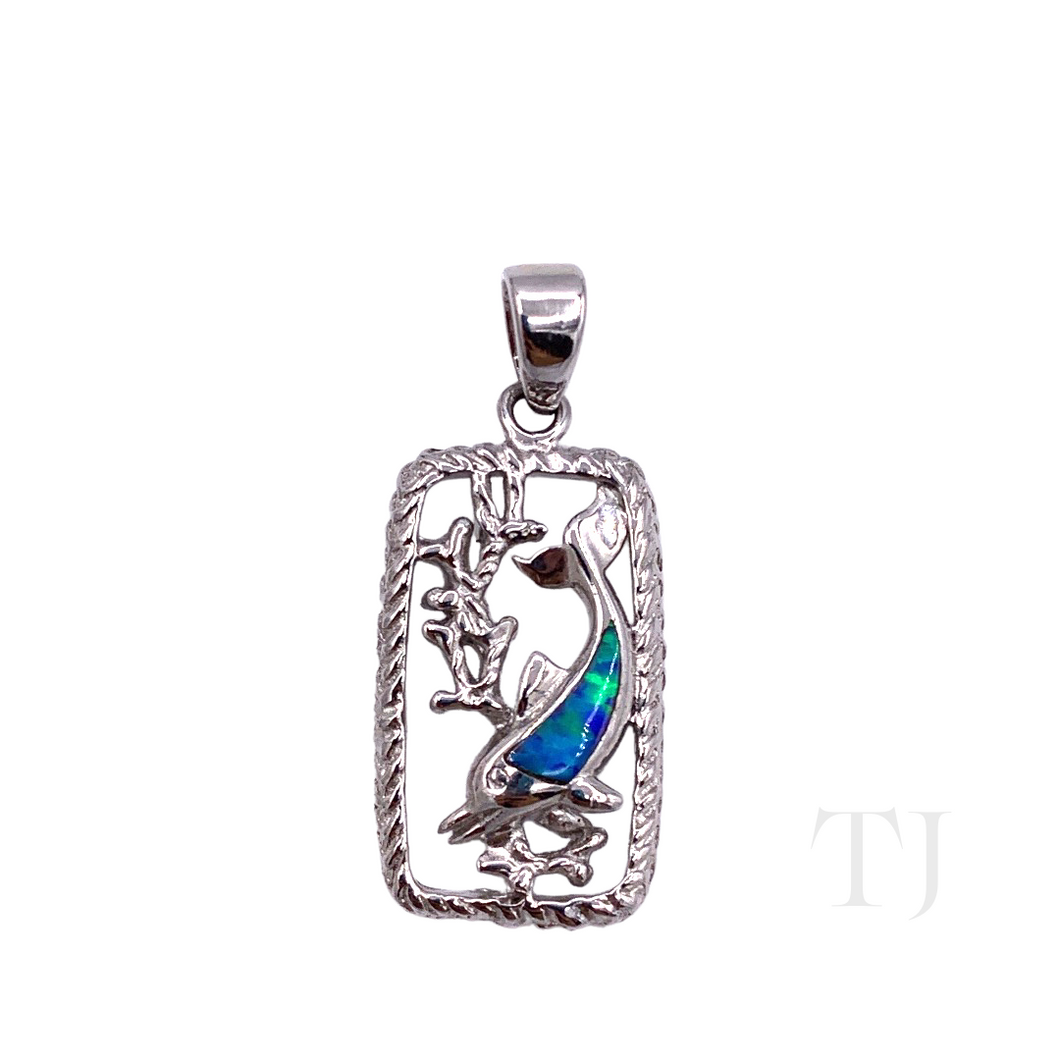 Synthetic Opal in Sterling Silver Dolphin Pendant