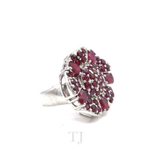 Load image into Gallery viewer, Ruby Five Petal Flowers Ring in Sterling Silver
