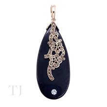 将图片加载到图库查看器，Black Onyx Long Tear Drop Pendant in Sterling Silver
