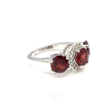 Load image into Gallery viewer, Garnet Triple Stone with Diamonique Ring in Sterling Silver
