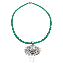 Cargar imagen en el visor de la galería, Green Onyx Necklace with Diamonique Pendant in Sterling Silver
