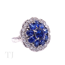 Load image into Gallery viewer, Sapphire Round Flower Ring in Sterling Silver
