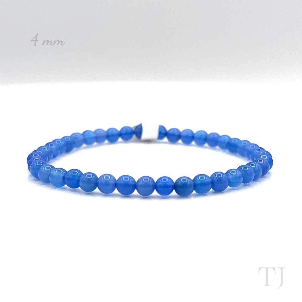 Blue Calcedony 4 mm bead bracelet with elastic string