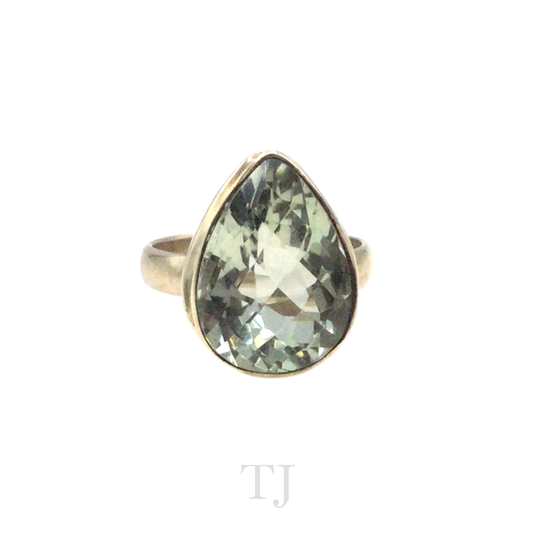 Green Amethyst Ring in Sterling Silver