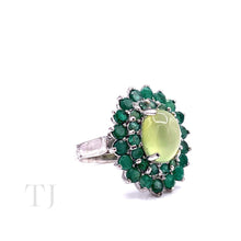 Load image into Gallery viewer, Emerald with Olive Jade Layered Ring in Sterling Silver
