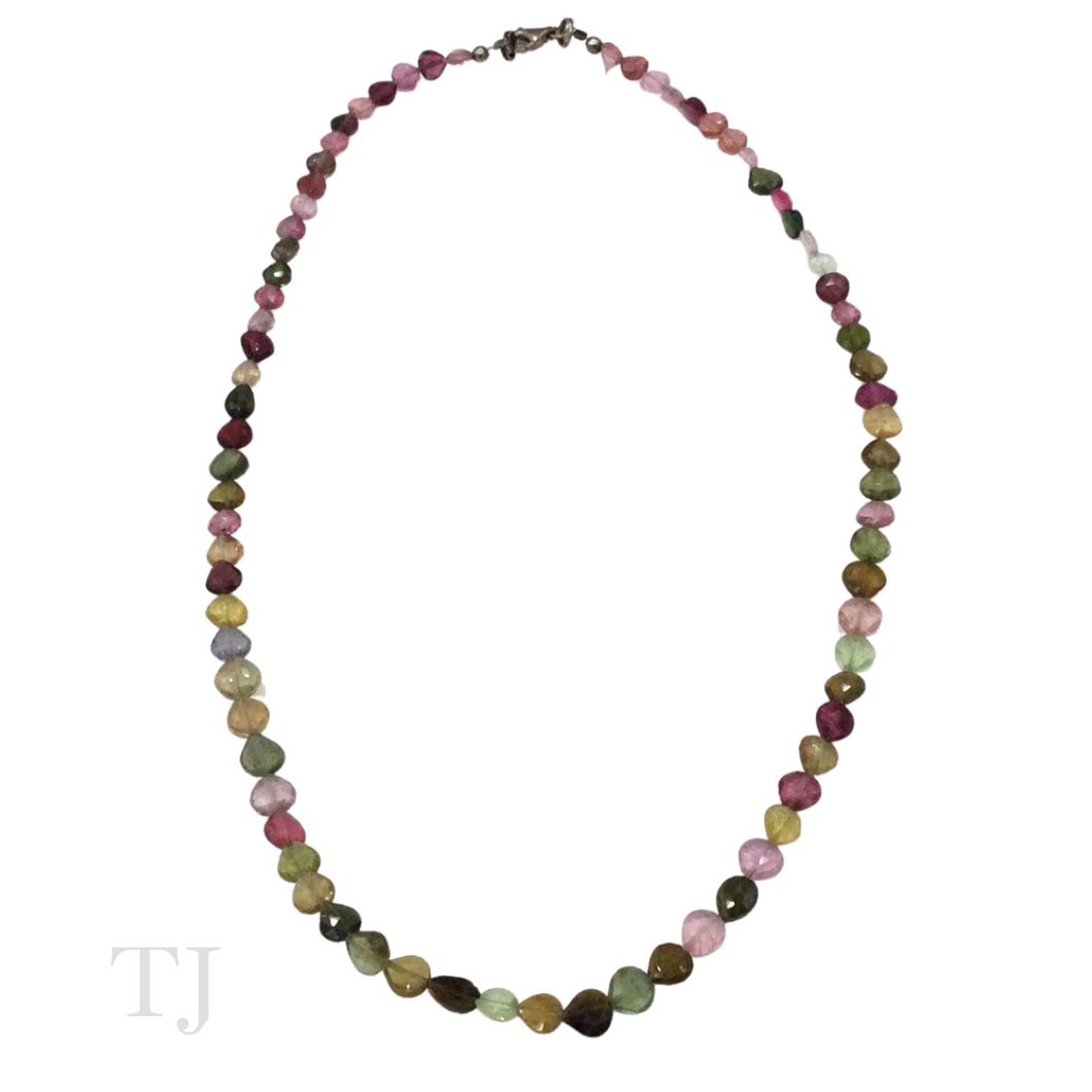 Multi-colored Tourmaline Tear Drop Chip Necklace in 925