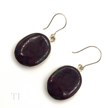 Cargar imagen en el visor de la galería, Anyolite Ruby in Zoisite Hanging Oval Earrings in gold coated sterling silver 
